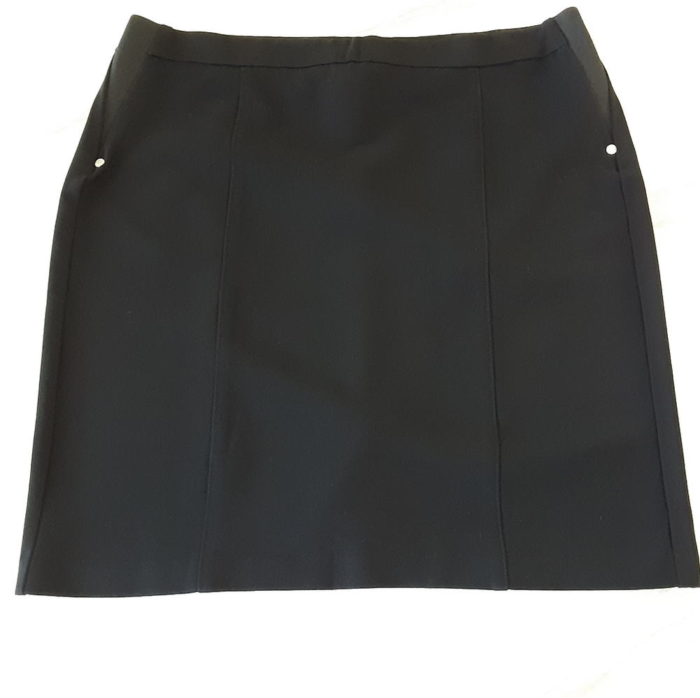 ANNE KLEIN Black Pull-On Gold Button Pencil Skirt Sz PXL